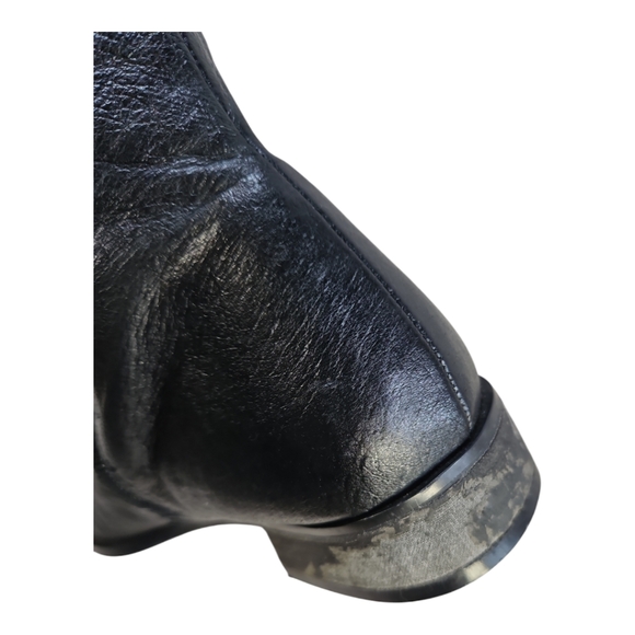 Nina Dolls Black Leather Flat Boots W/ Silver Trim Vintage Y2K Size 7 - Picture 10 of 12